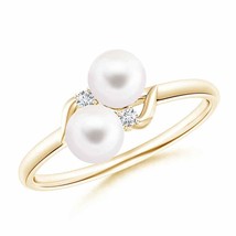 ANGARA Two Stone Freshwater Pearl Ring with Diamond Accents in 14K Gold - £300.57 GBP