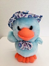 Wide Way Inc Duck Plush Stuffed Animal Blue Flower Hat Bow Small  - £23.23 GBP