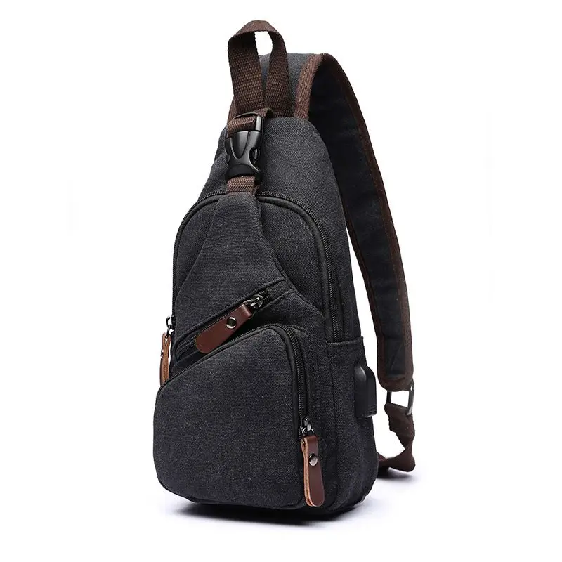 Men Canvas Chest Bags Business USB Charging Casual Bag for Travel Outdoor Chest  - £23.62 GBP