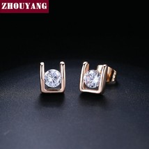 ZHOUYANG Stud Earrings For Woman Lady Style Cubic Zirconia Austrian Crystal Rose - £7.59 GBP