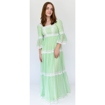 VTG 70s Nadine 4 Maxi Dress Green Swiss Dot Fairy Cottagecore Regency Pr... - $183.82