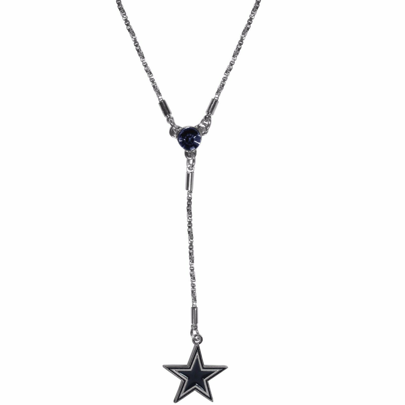 Primary image for NFL Dallas Cowboys Team Logo Color Crystal 16" - 18" Silver Tone Lariat Necklace
