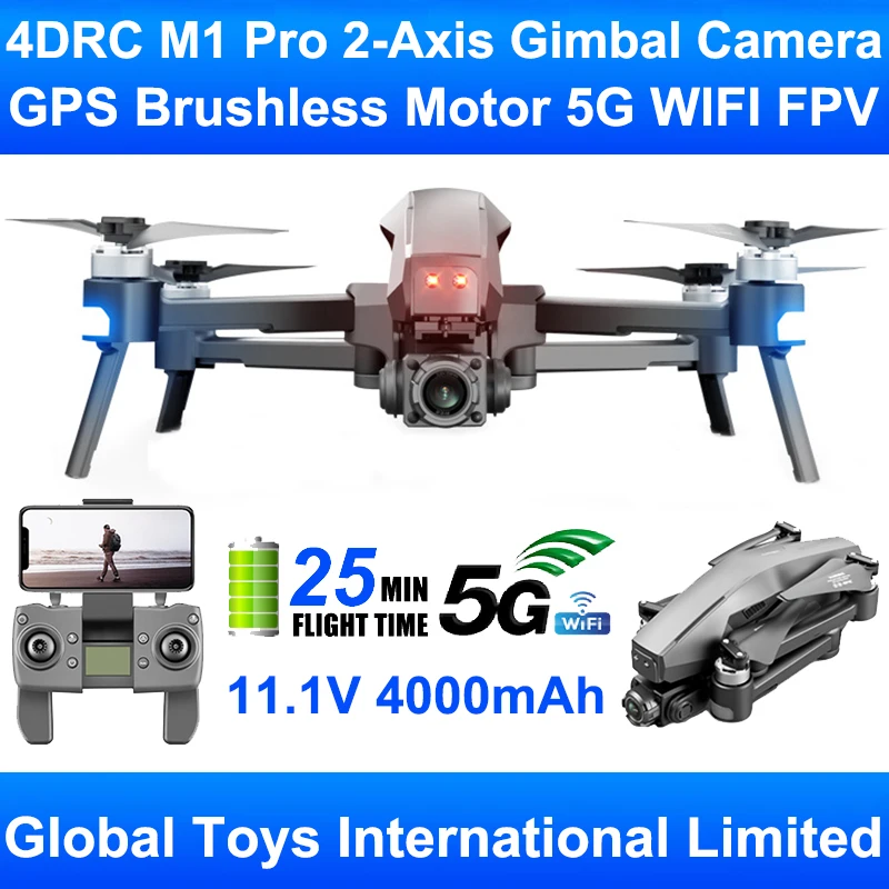 4DRC M1 Pro 2-Axis Gimbal Professional 4K HD Camera Brushless Motor GPS 5G WIFI - £218.45 GBP+
