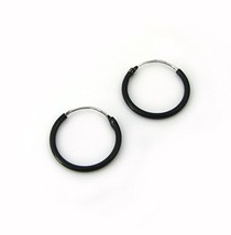 Sterling Silver Color Coated 14mm Hoop Earrings, Black - $7.99