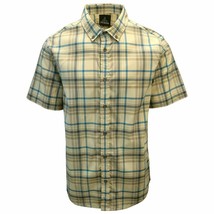 prAna Men&#39;s Beige Blue Brown Plaid S/S Woven Shirt (S09) - £10.58 GBP