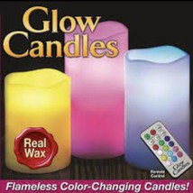 Ontel 3 Glow Candles Flameless 12 LED Colors As Seen on TV with remote. Real Wax - £14.35 GBP