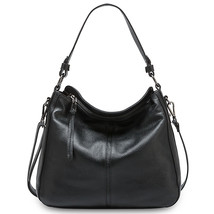 100% Genuine Leather Elegant Women Shoulder Bag Classic Black Hobos Roomy Casual - £81.88 GBP