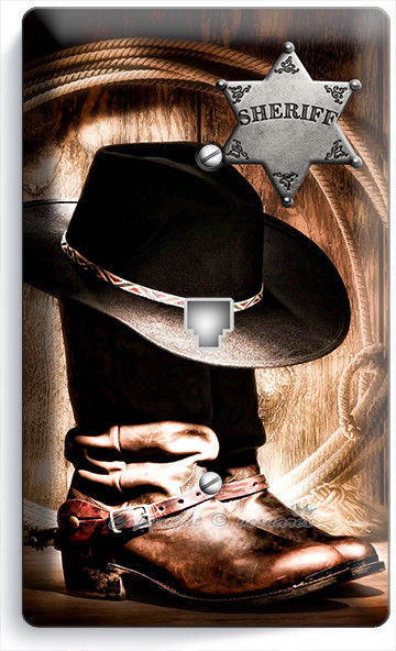 COWBOY BOOTS HAT LASSO SHERIFF STAR PHONE TELEPHONE JACK COVER PLATES ROOM DECOR