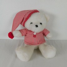 White Bear Red Striped Nightshirt Hat Christmas Plush Stuffed Animal Fordlet Vtg - £15.51 GBP