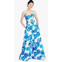 City Studios Junior Women 5 Blue Floral V Neck Corset Back Gown NWT BB86 - £49.79 GBP