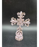 Decorative table top cross, shabby chic, Pink, RESIN Wood look 7 x 5 - $11.95