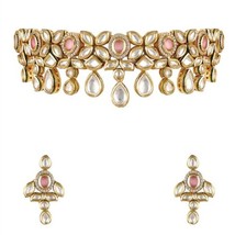 VeroniQ Trends-Handcrafted Kundan Choker Necklace and Pink Stone -Bridal-Wedding - £86.91 GBP