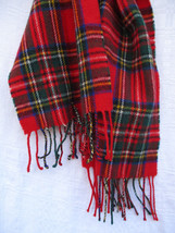 Vintage Scottish Red Tartan Lambswool Wool Plaid Fringe Scarf 51 x 12 Scotland - £22.41 GBP