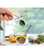 BOGO Tea Ball Infuser Silver Leaves Herbs Mesh Filter Squeeze Handle Str... - £6.15 GBP