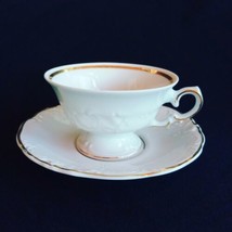 Wawel Casa Oro White Raised Scroll Gold Trim Cup &amp; Saucer Set Poland Numbered - £6.30 GBP