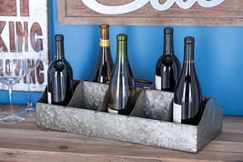 Farmhouse Galvanized Metal Rustic 10 Slots Wine Bottle Holder Basket With Handle - £27.67 GBP