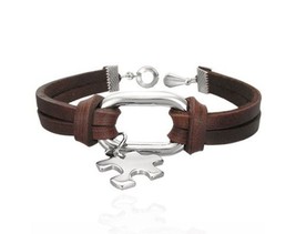 Puzzle Piece Autism Awareness Brown Leather Wristband Clasp Bracelet - £15.56 GBP