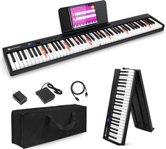 Vangoa Folding Piano Keyboard 88 Key Full Size Semi-Weighted Bluetooth, Black - £177.69 GBP