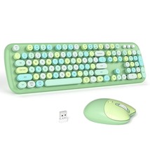 Wireless Keyboard And Mouse Set Green - Colorful Round Keycap Typewriter... - £58.83 GBP