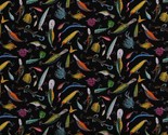 Cotton Fishing Lures + Geer Tackle Bait Black Fabric Print by the Yard D... - $11.95