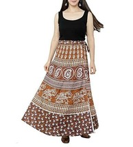 Women Wrap skirt Jaipur Indian Cotton Maxi 38&quot;(Free Size upto 46&quot;-XXXL)T21 Brown - £33.32 GBP
