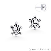 Turtle Sea / Beach Life Animal Charm Oxidized .925 Sterling Silver Stud ... - €12,91 EUR