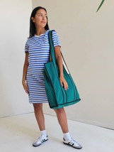 Pact Medium Softspun Tee Dress Organic Cotton Blue White Stripe Coastal ... - $28.71