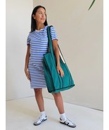 Pact Medium Softspun Tee Dress Organic Cotton Blue White Stripe Coastal ... - $39.39 CAD