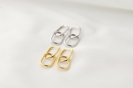 Double Link Hoops, Sterling Silver U Hoops, Oblong Earrings, Dainty Gold Hoops - £17.32 GBP