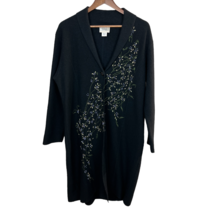 Field Manor Duster Cardigan Sweater M Black Embroidered Boiled 100% Wool... - £43.89 GBP