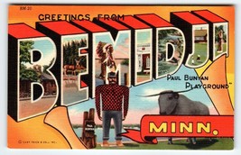 Greetings From Bemidji Minnesota Large Big Letter Postcard Linen Curt Teich - £10.56 GBP