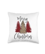 Merry Christmas Plaid Leopard Cheetah Xmas Tree Festive Throw Pillow, 16... - $33.99