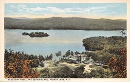 Fourth Lake New York~Eagle Bay Hotel &amp; Cedar Island Postcard 1920s - £7.45 GBP