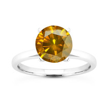 Diamond Engagement Ring Round Shape Orange Color 14K White Gold VS2 2.16 Carat - £2,498.21 GBP