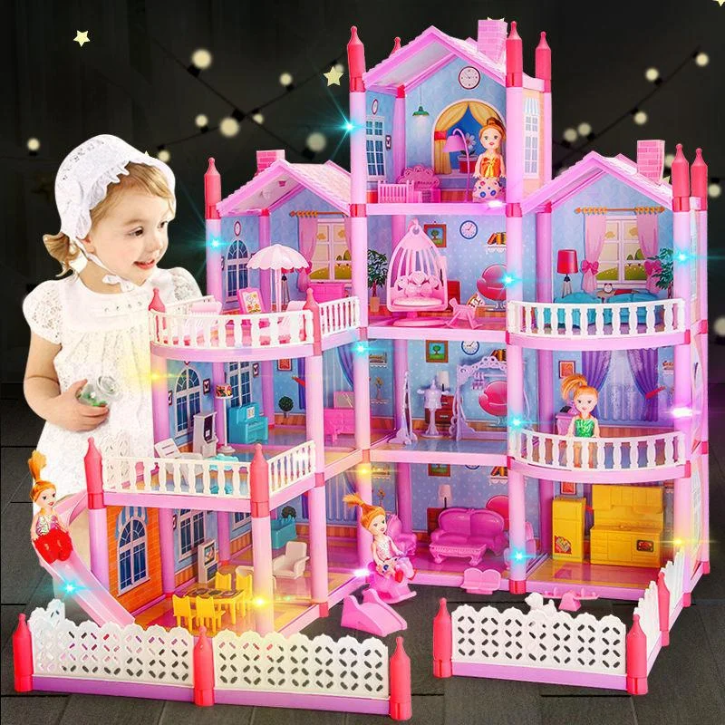 Children Big House Toys 3d Assembled Lighting Diy Manual Doll House Villa Set - £23.27 GBP+