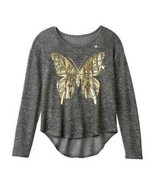 Girls Sweater Tunic Top SO Gray Butterfly Scoopneck Long Sleeve Lightwei... - $12.87