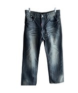 GS115 Men Jeans sz 38x32 Denim Moto Straight Leg Streetwear Hip Hop Nail... - £15.46 GBP