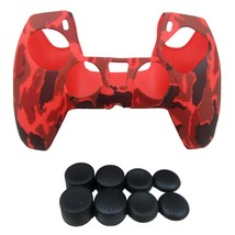For PS5 Controller Silicone Grip Red Camo Cover + (8) Analog Thumb Caps - $9.33