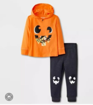 Cat &amp; Jack Halloween Pumpkin Long Sleeve Hoodie Fleece Jogger Pant 5T (P) - £9.53 GBP