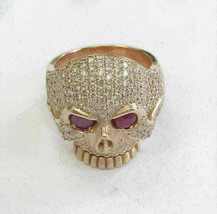 Men&#39;s 2.50 Ct Ruby Round Cut Diamond Skull Ring 14K Yellow Solid Gold Finish. - £126.60 GBP