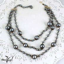 Vintage 50s Triple Strand Pearly Blue Dimpled Glass Bead Necklace - 17&quot; ... - £18.87 GBP