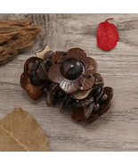 Wooden Braided Women&#39;s Flower Bracelet Stretch Brown Coffee Handmade NEW - $17.87 CAD