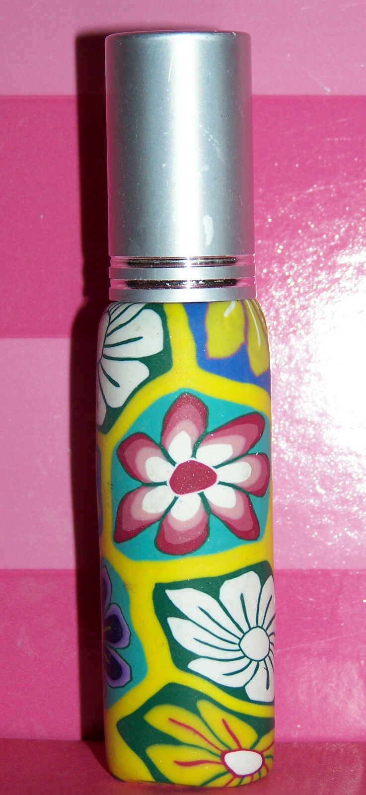 Polymer clay flower Perfume bottle Purse Size  empty NEW - $9.49