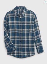 New Gap Kids Girls Flannel Shirt 6 7 Blue Plaid Button Front Long Sleeve Cotton - $19.79