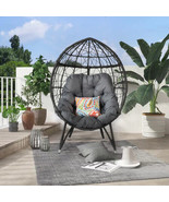 Outdoor Patio Wicker Egg Chair Indoor Basket Wicker Chair with Grey Cusion - £258.35 GBP