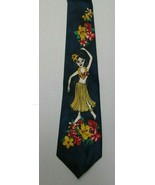 Vintage Hula Dancer Flowers Tie Sang Ho Import Navy Blue Pattern Backgro... - £9.49 GBP
