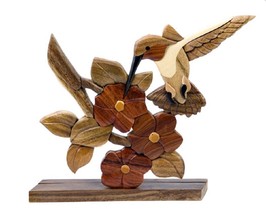 Hummingbird Bird Flower Intarsia Wood Table Top Home Decor Figurine Lodge New - £30.81 GBP