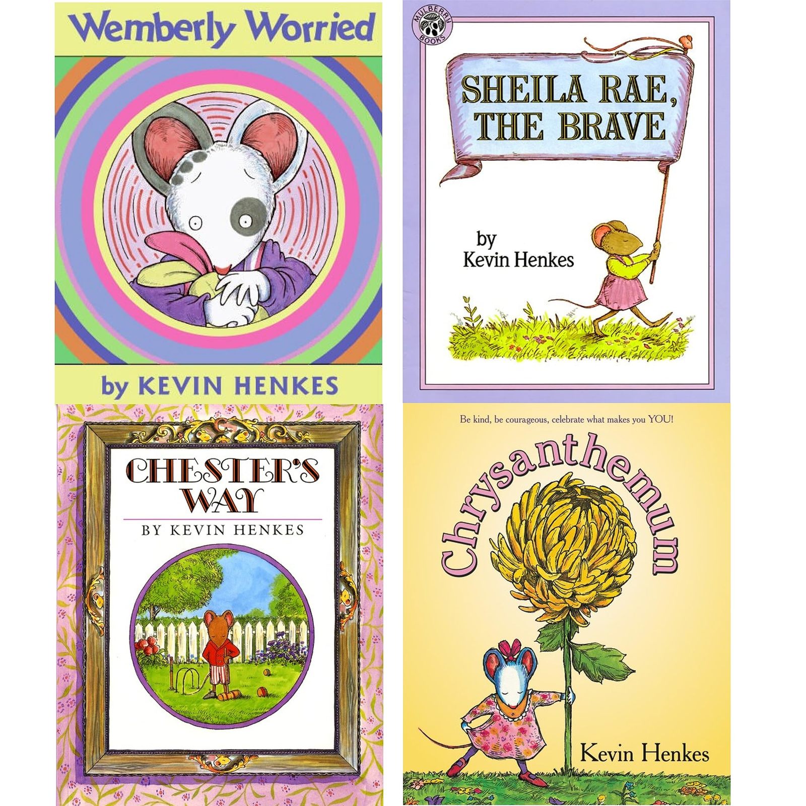 Kevin Henkes Set of 4 Picture Books (Chrysanthemum ~ Wembley Worried ~ Chester's - $50.15