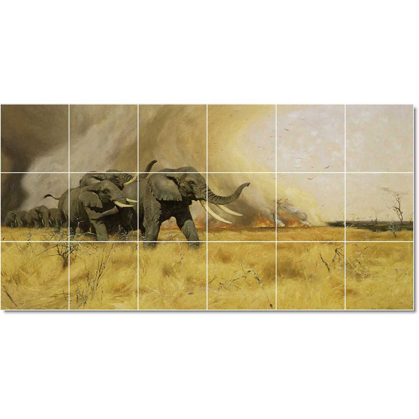 Kuhnert wilhelm elephants moving before a veldt fire 1912