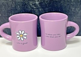 2 Life Is Good Purple Coffee Mugs Cups White Daisy Do What You Like Good... - £21.40 GBP